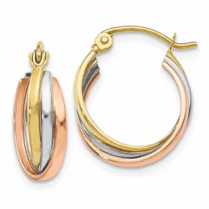 10kt Tri-color Polished Hinged Hoop Earrings