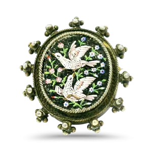 Antique Sterling Silver Micro Mosaic Brooch