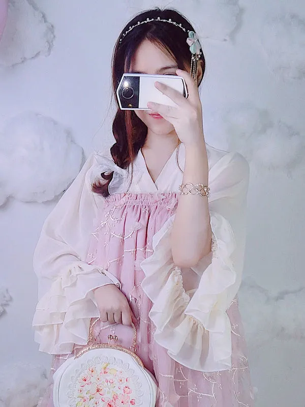 Chinese Style Lolita Shirt Ruffle Chiffon White Lolita Blouse