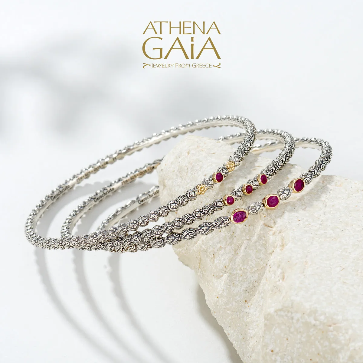 Meadow Breeze Triple Oval Stone Bangle Bracelet