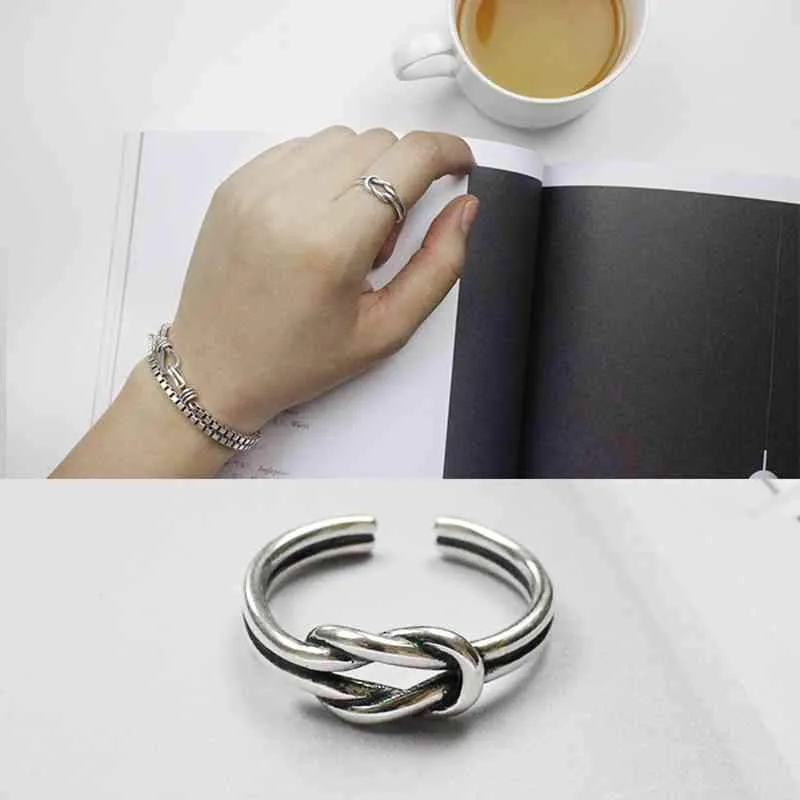 New Fashion Women&Man 925 Sterling Silver Ring Open Cuff with Knot Adjustable Ring Best Gifts For Girls