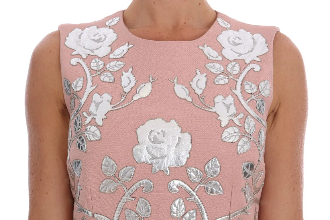 Pink Wool Silver Floral Leather Dress