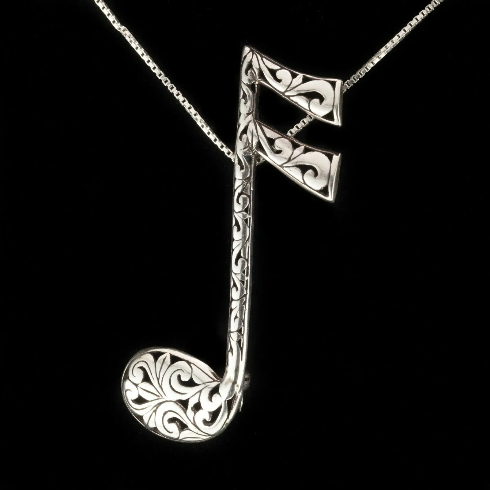 Vintage Jezlaine Music Clef Note Brooch in Sterling Silver 6.5gr